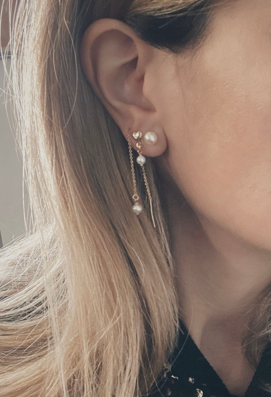 Tiny Heart Pearl Earrings