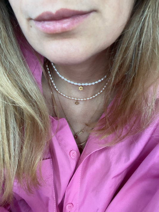 Star of David Pink Pearls Necklace